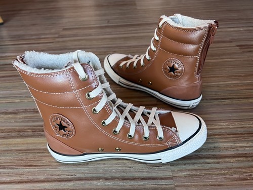 Scarpe da ginnastica alte Converse Chuck Taylor pelliccia All Star junior pelle marrone US 3 EU 35