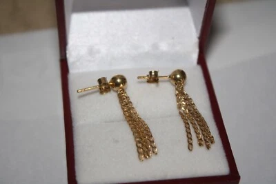 100% Genuine 9k Solid Yellow Gold Hollow Ball and Mariner Chains Drop Earrings - Image 1 of 4