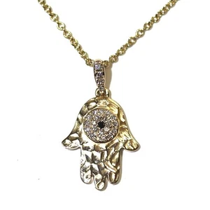 Collar colgante Effy oro amarillo 14k diamante 0,01ct rubí Hamsa 2,9g 17" - Imagen 1 de 17