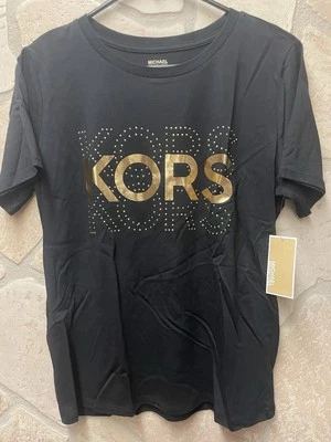 CAMISETA MUJER MICHAEL KORS ORO TACHONADO LOGO NEGRA TALLA. S Nuevo con etiquetas Foto 1 de 4