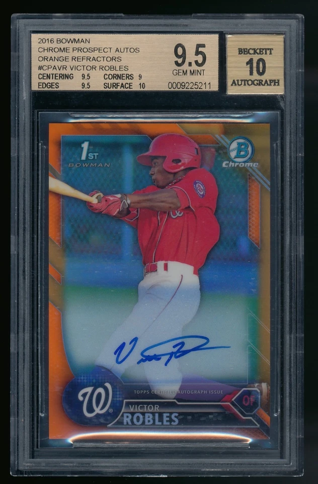 VICTOR ROBLES 2016 BOWMAN CHROME ORANGE AUTO RC #25/25 BGS 9.5 SEATTLE MARINERS - Image 1 of 1