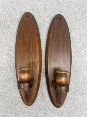 Пара деревянных настенных бра для свечей деревенские конические держатели винтажный стиль декор для дома - Изображение 1 из 4