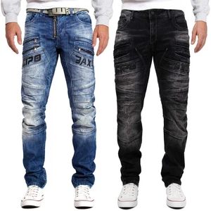 Cipo & Baxx Mens Jeans Regular Fit 5-Pocket Biker Zipper Orange Stitch Clubwear - Picture 1 of 11