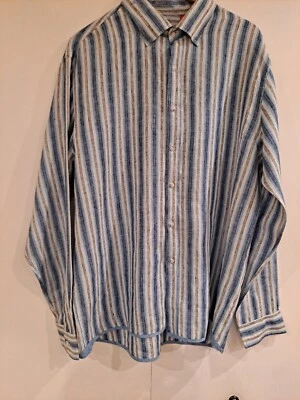 Report Collection Linen Blue White  Striped Long Sleeve  Shirt XL "Unique" - Image 1 of 4