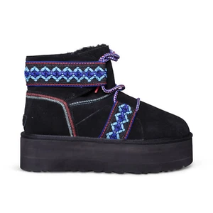 UGG CLASSIC MINI II BRAID PLATFORM BLACK SUEDE WOMEN'S BOOTS SIZE US 11/UK 9 NEW - Picture 1 of 5