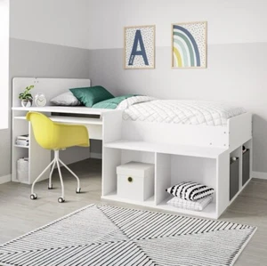 Kids Mid Sleeper Cabin Bed Frame Single with Shelves and Built in Desk - Picture 1 of 4