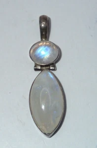 Sterlingsilber (925) Regenbogenblau weiß Mondstein Stein Anhänger - 7,09 Gramm - Bild 1 von 22