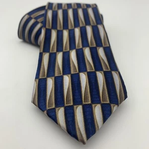 Stanley Blacker Mens Necktie 100% Silk Narrow Blue Silver Gold Brown Geometric - Picture 1 of 8