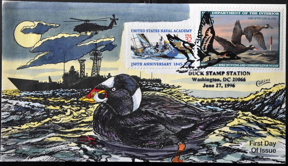 1996 Collins Hand Painted Cachet Duck Stamp FDC - Image 1 of 4