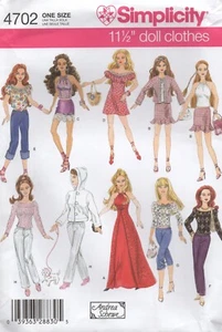 Simplicity Sewing Pattern 4702 Doll Outfits Gown Jeans Hoodie for 11.5" Doll New - Picture 1 of 12