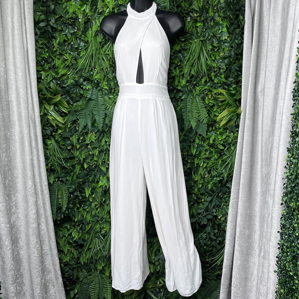 Mono LULUS Mujer XS Blanco Pantalones Caprichosos Cuello Alto Corte Cintura 2356 Foto 1 de 4