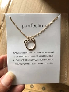 PURRFECTION CAT NECKLACE PENDANT AMULET CHARM CARD SPIRIT CAT RESQ - Picture 1 of 5