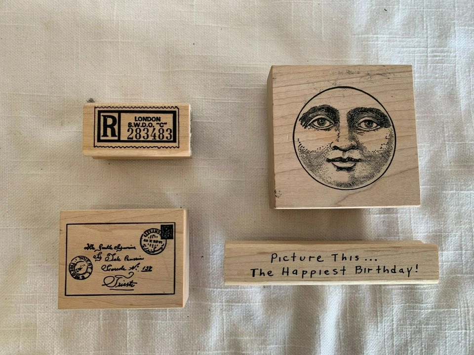 Лот из 4 деревянных резиновых штампов Stampa Rosa Inc  - Изображение 1 из 4