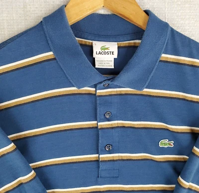 Camisa Polo LACOSTE Talla Mediana Para Hombre Azul/Dorado/Blanco Rayas Algodón Manga Corta Foto 1 de 4