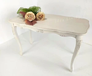 Tavolino da salotto caffè rettangolare in legno L.78 bianco anticato shabby chic - Foto 1 di 10