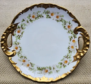 T & V Limoges Daisy Chain 2 Handled Venice Cake Plate 11" Heavy Gold Trim France - Picture 1 of 11