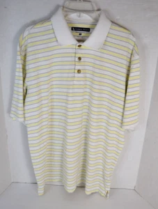 Pebble Beach Golf Polo Shirt Mens XL White/Yellow Stripe Collared Short Sleeve - Picture 1 of 5