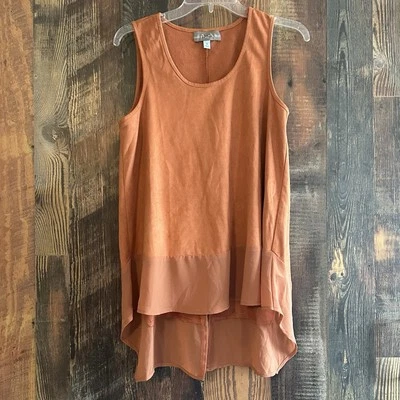 Tinley Imitación Cuero Sin Mangas Top Cobre Marrón Parte Inferior Transparente Mujer’s Pequeño Suave Foto 1 de 4