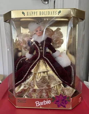 1996 BARBIE Happy Holidays Special Edition Mattel 15646 NRFB Coat Fur Burgandy - Image 1 of 4