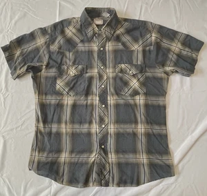 Plains Western Wear Pearl Snap Sz L Black/gray/blue Plaid SS Shirt Pocket Cowboy - Picture 1 of 12