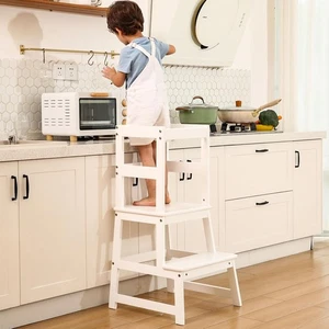 Kids Kitchen Step Stool for Kids with Safety Rail, Solid Wood Construction Toddl - Picture 1 of 7