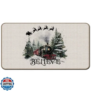 OFJE Christmas Tree Door Mat, Christmas Train Snowy Forest Winter - Picture 1 of 5