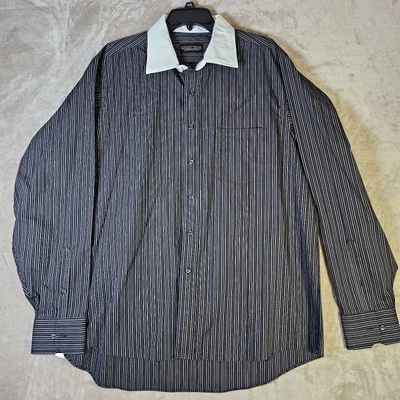 Camisa de vestir para hombre Donald J. Trump Signature Collection azul a rayas 17 1/2 36/37 Foto 1 de 4