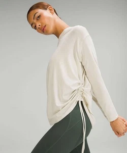 Lululemon Sz 8 Pima Cotton Side-Cinch Long Sleeve Shirt Natural Ivory READ - Picture 1 of 7