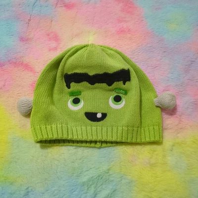 Frankenstein Halloween Winter Beanie Hat Boy 12-18 Months Knit Green Gymboree - Image 1 of 4