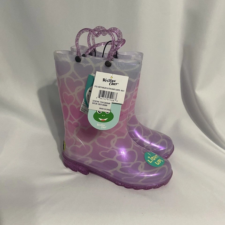 Western Chief Niñas Botas de Lluvia Iluminadas Corazones Rosa Talla 12 Nuevas Foto 1 de 1