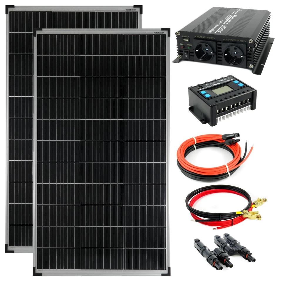SOLARTRONICS Komplettset 2x140 Watt Solarmodul 1000 Watt Wandler Laderegler Photovoltaik PV