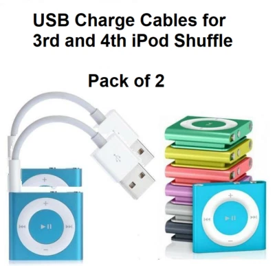 Pack of 2 New USB Cable Sync / Charger For IPOD SHUFFLE 3rd & 4th GENERATION - Image 1 of 2