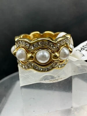 Gold pearl eternity bands stacking rings ladies set 18kt 3520 - Image 1 of 4