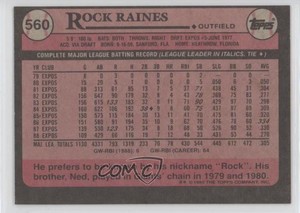 1989 Topps Blank Front Tim Raines Rock Raines #560 HOF