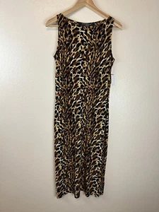 Norma Kamali M Leopard Print Dress Jersey Sheath Midi Shift Boat Neck Bodycon - Picture 1 of 5