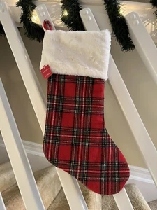 Wondershop Target 18" CALZA NATALIZIA A QUADRI ROSSO VERDE BIANCO POLSINO PELLICCIA SINTETICA - Foto 1 di 7