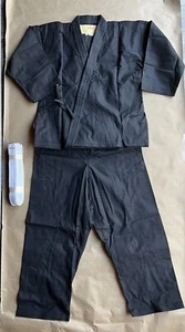 Vtg KarateGi HSK SF CA Whole Uniform Black Heavy 100%Cotton Fabric Japan Size 2 - Picture 1 of 10