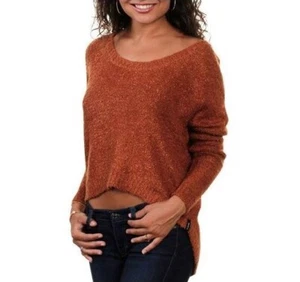 Rvca NEEDLE PARK Firecracker Soft Plush Knit  L/S Hi-Low Hem Junior's Sweater - Picture 1 of 4