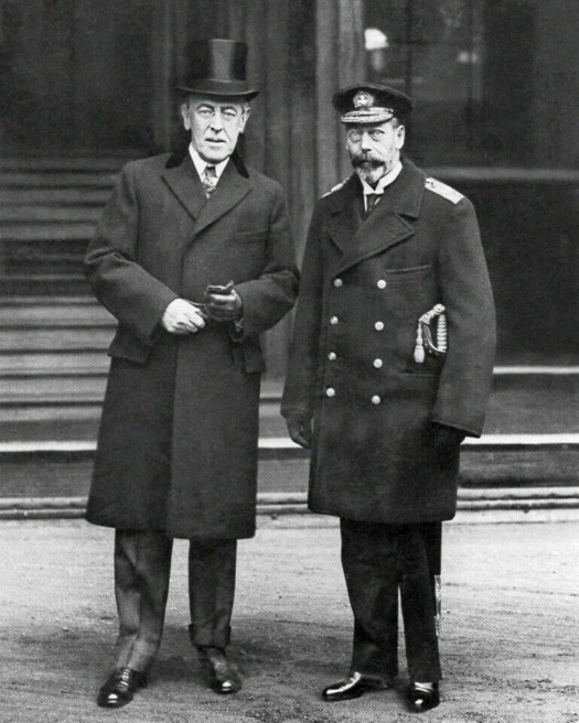 Foto brillante póster político 8x10 del rey Jorge V y el presidente Woodrow Wilson del Reino Unido Foto 1 de 1