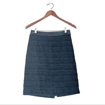 Falda Lápiz Metálica Milly Tweed Negra Talla 4 Cuero Cordero Vacaciones Clásica Foto 1 de 4