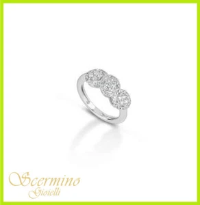 ANELLO TRILOGY IN ORO BIANCO 18K CON DIAMANTI NATURALI 0.50 CARATI CERTIFICATO - Picture 1 of 4