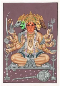 Panchmukhi Hanuman Pintura Mano Miniatura Señor Hanuman Pintura 11.5x17 Pulgadas - Imagen 1 de 6