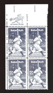 US - Zip Block of 4 - Sc #2046 - Babe Ruth - MNH - Picture 1 of 1