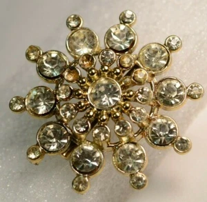 Goldtone Snowflake/Flower Pin w/ Clear Very Sparkly Crystals  1 1/2" - Picture 1 of 6