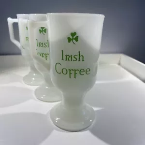Vintage IRISH COFFEE Pedestal Footed Mugs White Milk Glass - Buy More & Save - Picture 1 of 7