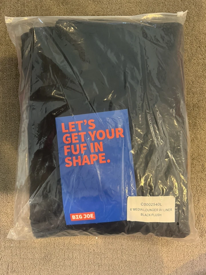 Big Joe 6' Fuf Media Lounger Bean Bag Chair- Black Plush. Stuffing Sold Separate - Image 1 of 4