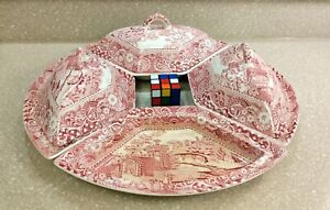 W.R. MIDWINTER "Landscape" Red English Transferware Covered Dish
