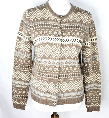 Valerie Stevens Women Sweater Size M Brown Nordic Pattern Button Up Angora Wool - Image 1 of 4