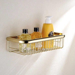 Gold Bathroom Shower Tray Brass Bath Corner Shelf Wall Mount Storage Basket Rack - Picture 1 of 4