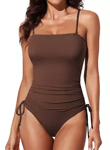 Womens Swimsuits One Piece Tummy Control Swim Suit Drawstring Bathing Suit Ribbe - Picture 1 of 12
